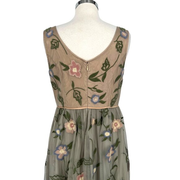 Sundance Peony Floral Embroidered Sleeveless Dress Beige Green Pink Size 8 - Picture 7 of 15